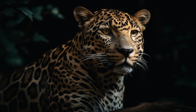 Spotted jaguar staring beauty in nature tranquility generated by artificial intelligence