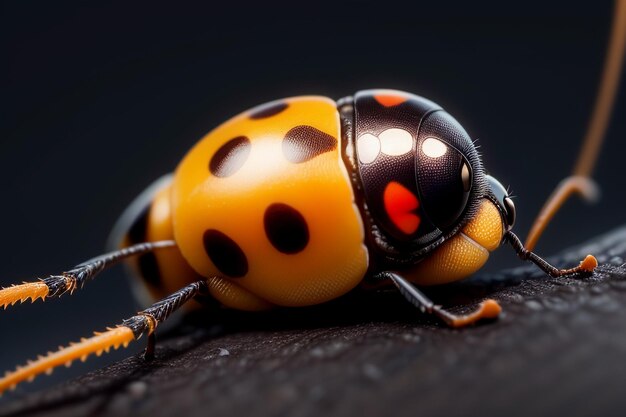 spotted ladybug wildlife brightly colored perched on bushes and crops cartoon anime style