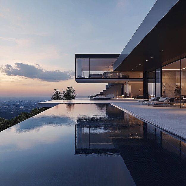 Photo sprawling modern minimalist mansion