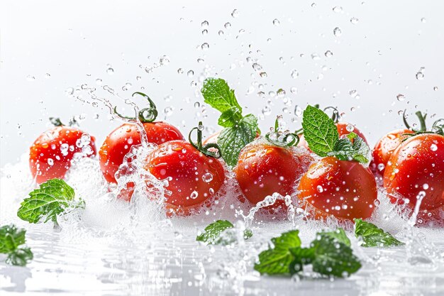 Photo spray of water encircles tomatoes