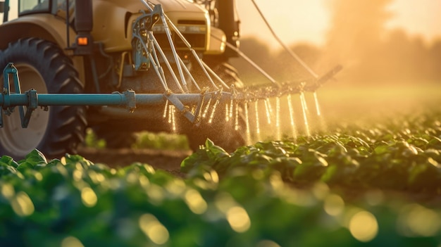 Spraying in the field with a tractor