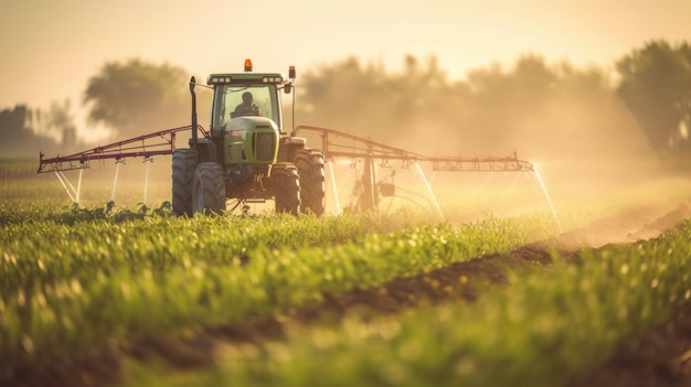 Spraying in the field with a tractor