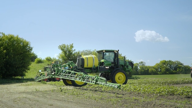 Spraying machine preparing to irrigation on farming field Farming machinery