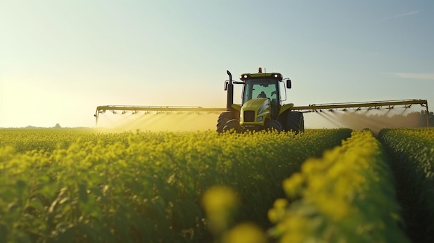 Spraying soybean field with tractor The Generative AI