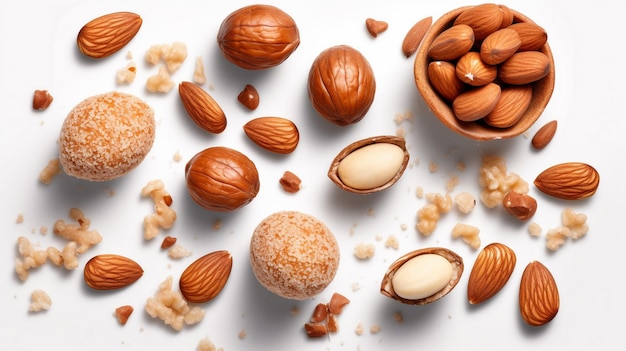 Spread out pieces of almonds