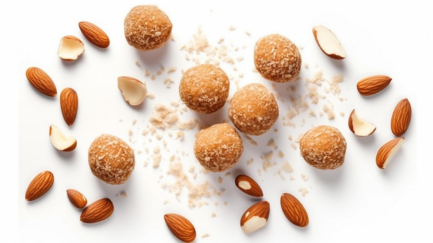 Spread out pieces of almonds