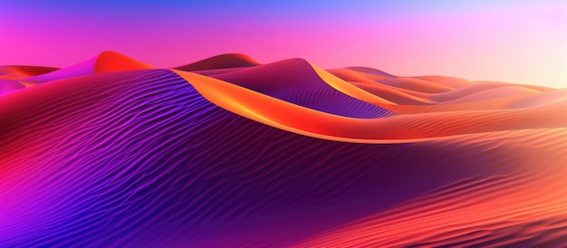 Spread of sand dunes with a sky of flashes of light orange red blue purple