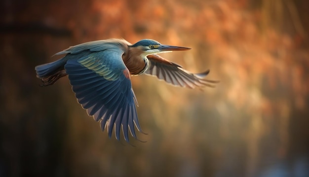 Spread wings egret perching on branch mid air generated by AI