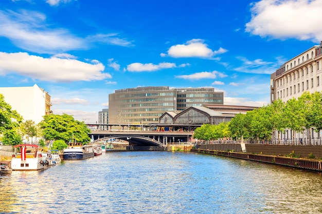 Spree river and Berlin Railway station picturesque view Germany