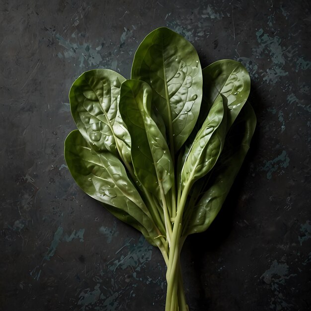 a sprig of green leaves against a dark background