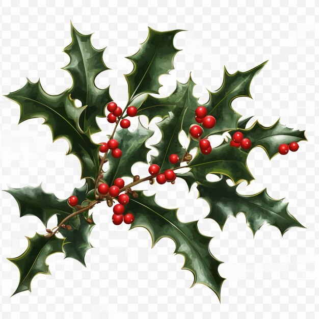 Photo a sprig of holly with green leaves and red berries often associated with christmas decor