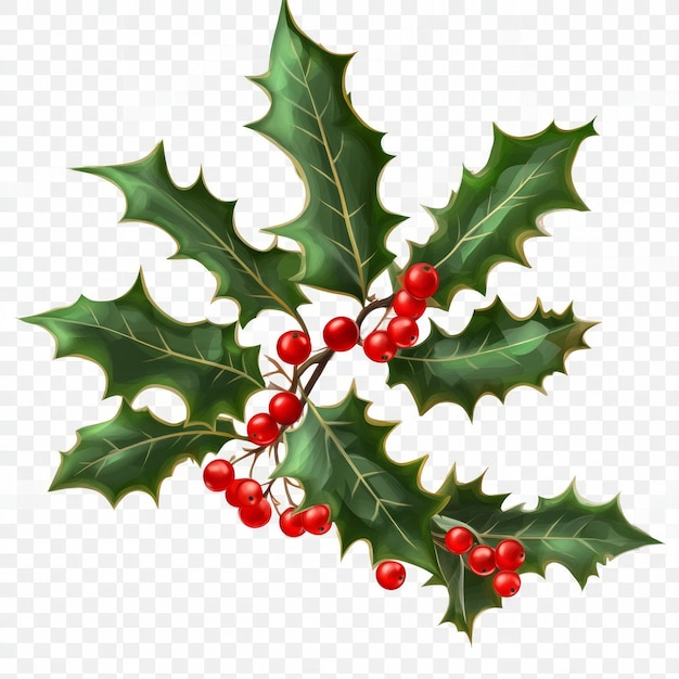 Photo a sprig of holly with green leaves and red berries often associated with christmas decorations