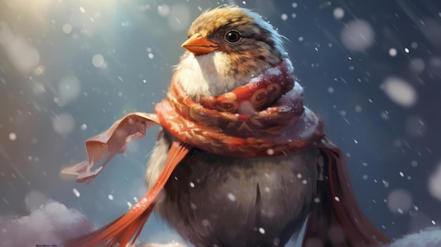 A sprightly sparrow with a scarf AI generated