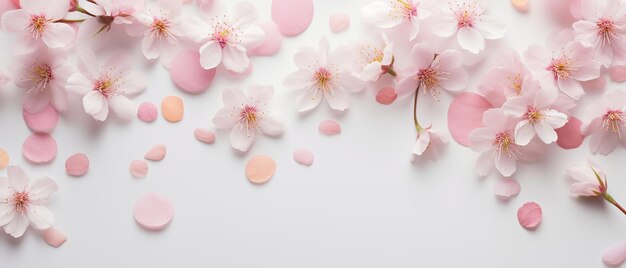 Photo spring artistry flat lay with cherry blossoms