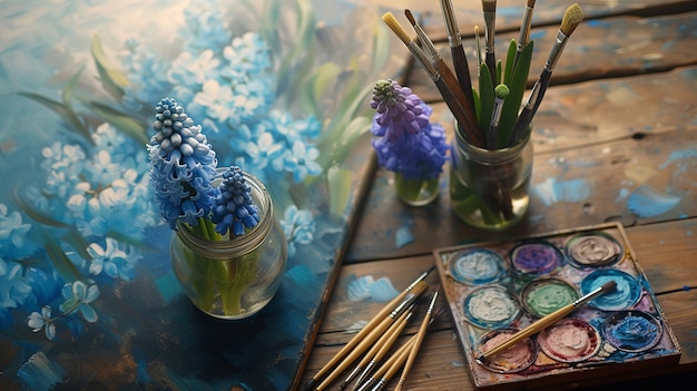 Spring Artistry Watercolor and Blooms Flat Lay