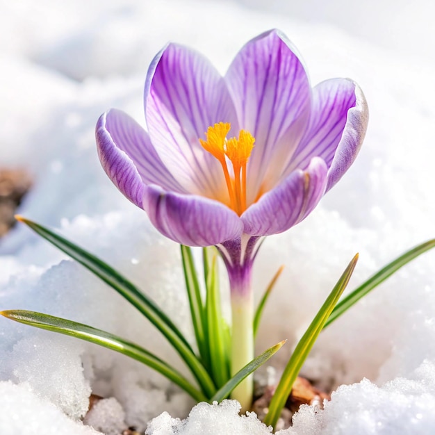 Spring Awakening Crocus Flowers in Snow