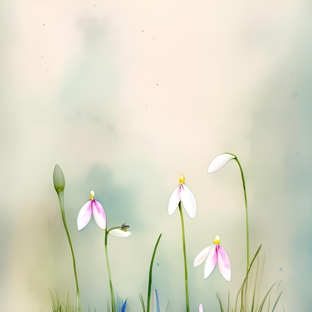 Spring background with flowers soft light gentle tones watercolor