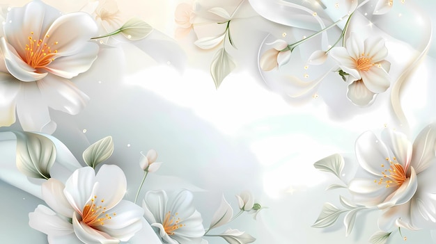 Spring background with white crocus flowers and leaves Generative AI illustrations