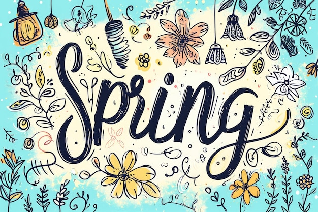 Spring banner beautiful colorful word