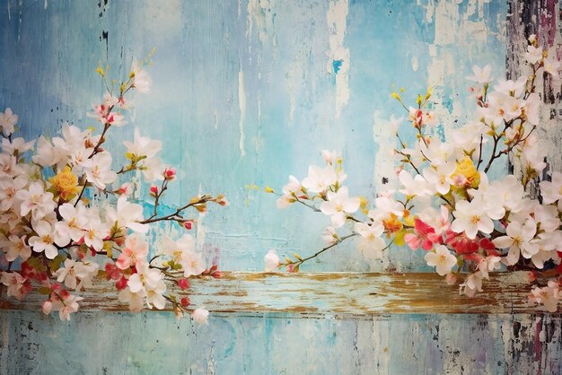 Spring Blooming Beautiful Spring Flowers on LightColored Wooden Background Created with Generative A