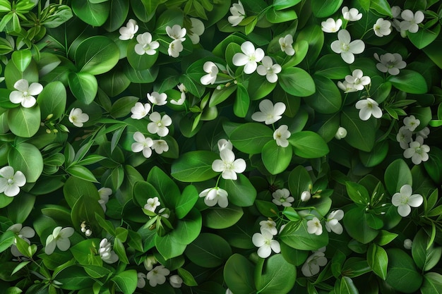 Spring blossom background abstract floral border of green leaves and white flowers flowers