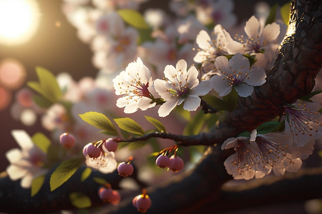 Spring blossom. Beautiful flowers tree branch. Fresh spring branches tree with flowers Generative AI