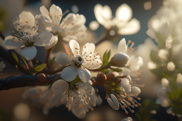 Spring blossom. Beautiful flowers tree branch. Fresh spring branches tree with flowers Generative AI