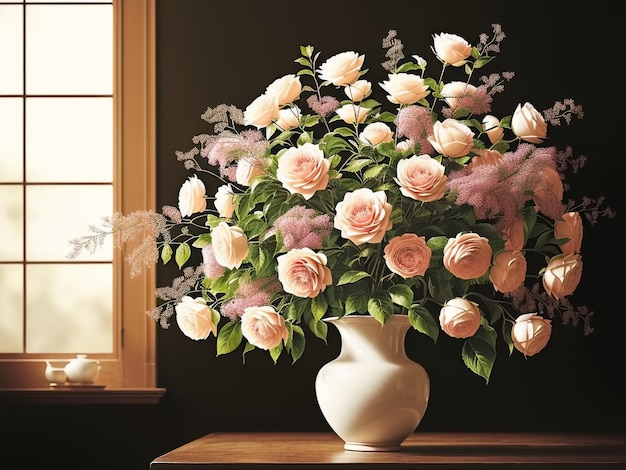 Spring blossom flowers in vase Generative AI