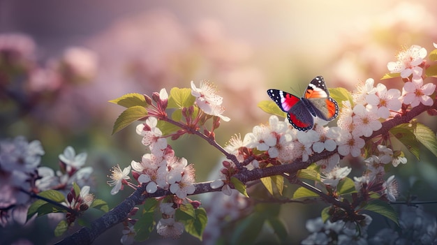 Spring blossoms landscape with butterfly