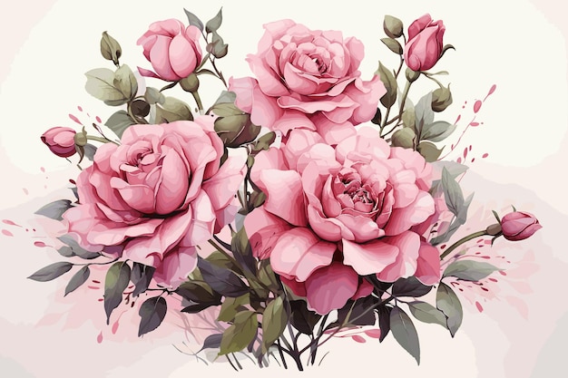 Spring bouquet of Roses painted in watercolor