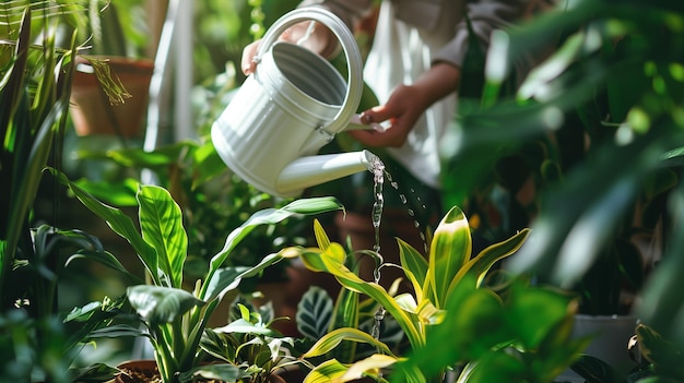 Photo spring caring for house plants in pots hands of a woman caring for flowers