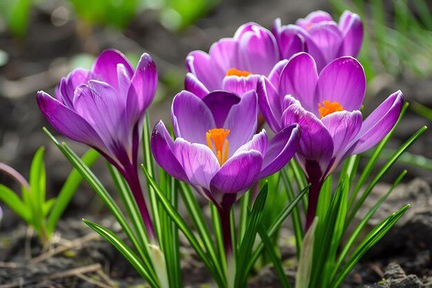 Photo spring crocus flowers in the forest early spring europe beauty world