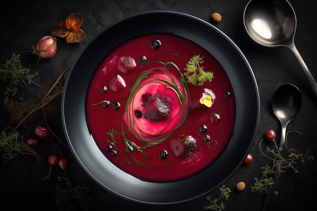 Spring Detox Beetroot Soup Beet Root Borscht Bowl Beetroot Soup Abstract Generative AI Illustration