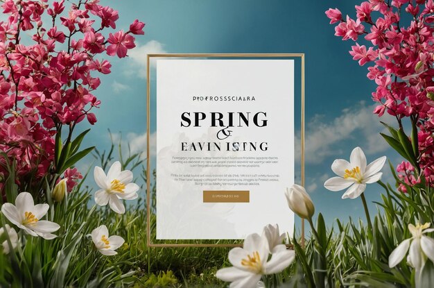 Photo spring discount ads with flowers and leaves