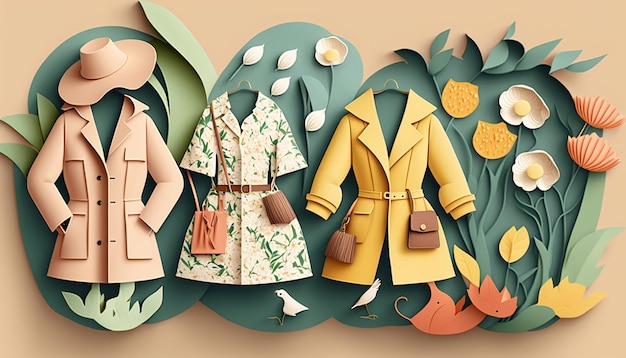 Spring Fashion Illustration of Seasonal Cloth Generative AI