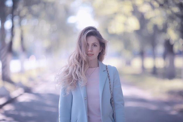 spring, female seasonal portrait / walk happy girl outdoors, spring mood girl