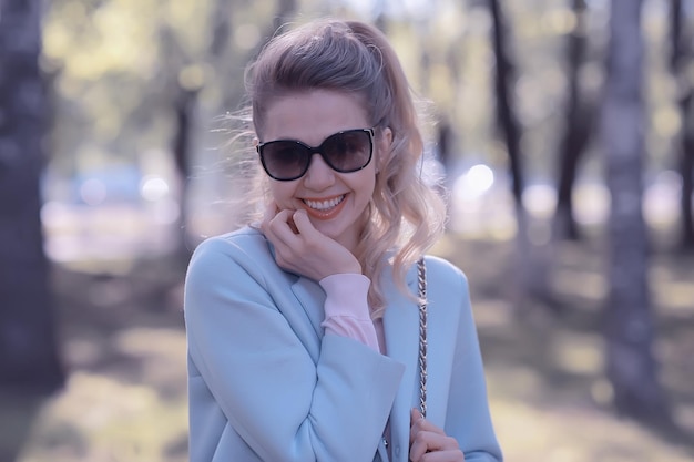 spring, female seasonal portrait / walk happy girl outdoors, spring mood girl