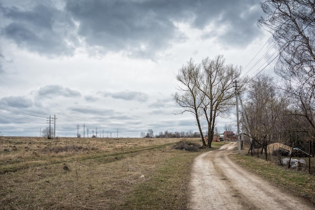 Spring field and road