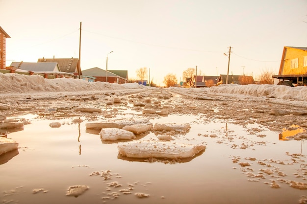 Spring flooding in the village