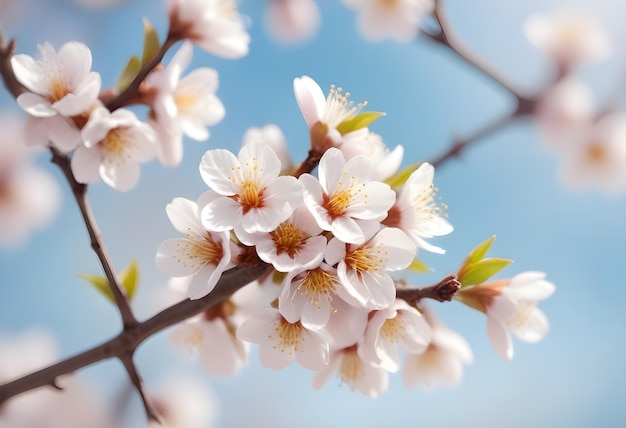 Spring floral abstract background with blossoming branches and copy space