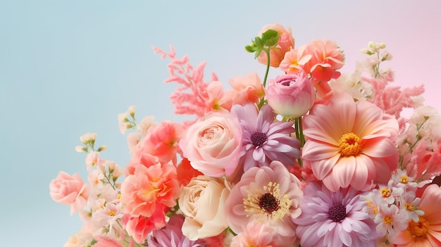 Spring floral composition made of fresh colorful flowers Generative AI