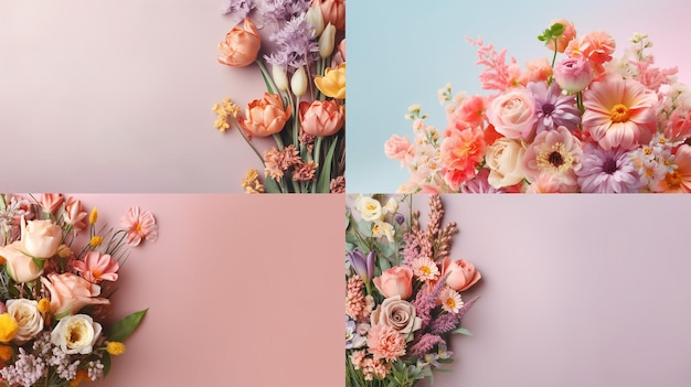 Spring floral composition made of fresh colorful flowers Generative AI