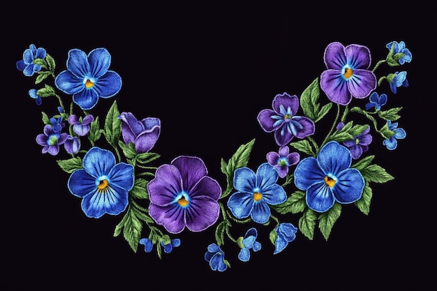 Photo spring floral embroidery stitches for neckline ornament folk fashion vector