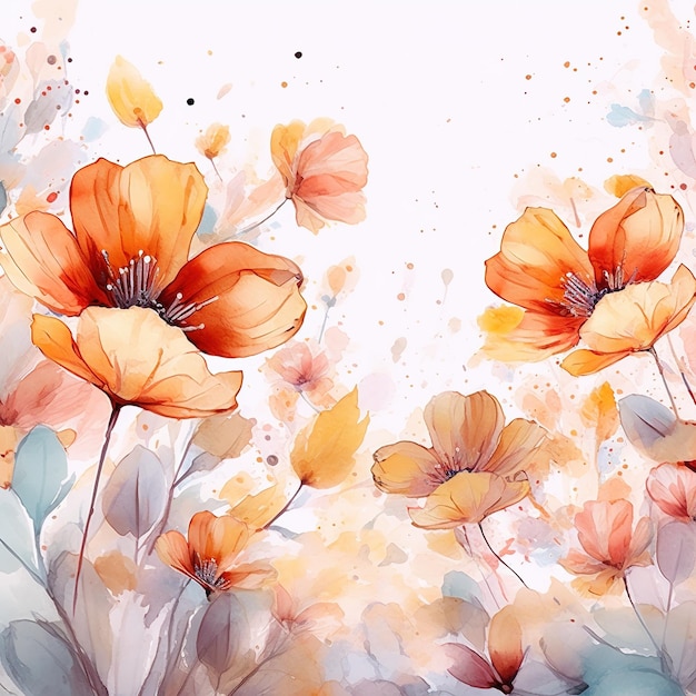 Spring floral in watercolor background Exotic nature design for cover wall art Generative AI