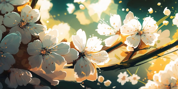 Spring flower background with white cherry blossoms Generative AI