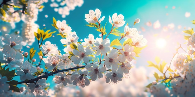 Spring flower background with white cherry blossoms Generative AI