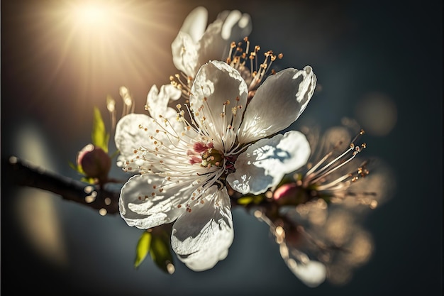 Spring flowering cherry trees sakura background with spring flowers AI