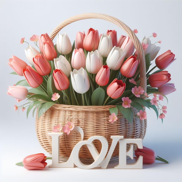 Spring flowers in a basket Spring congratulations happy holidays