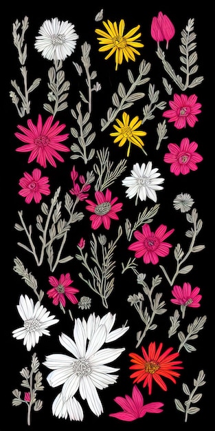 Spring flowers on a black backgroundGenerative AI