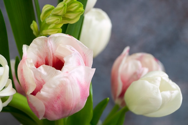 Spring flowers, tulips and hyacinths.